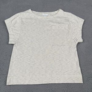 Haven Well Within Top Womens Small Ivory Striped Short Sleeve Stretch Cotton Tee